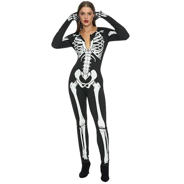 Selvlysende skeletkostume til kvinder Halloween-kostume, størrelse XL XL