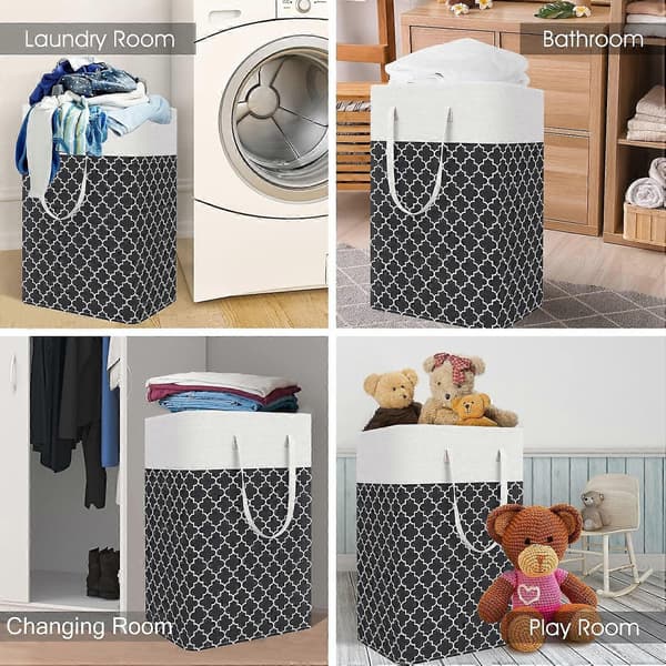 Large Laundry Basket - Freestanding Waterproof Laundry Hamper with Extended Handle - Foldable Tall Laundry Basket