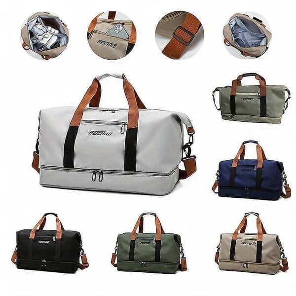 Spacious Travel and Gym Bag with Shoe Compartment, Dry/Wet Separation, Adjustable Strap Perfect for Commuting and Light Packing, Light Grey Light Grey