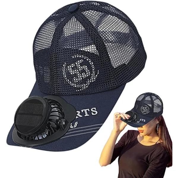 Solventilatorhætte, baseballkasket til mænd med solventilator, solbeskyttelsesventilatorhætte til udendørs og rejser, marineblå