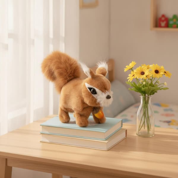 Electric Walking Squirrel Toy Soft Stuffed Squirrel Realistic for Kids, Bedroom, Grey Gray