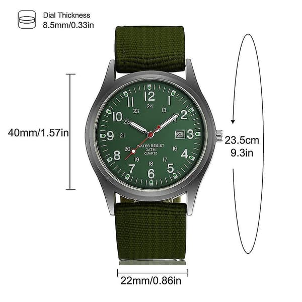 Herr Luminous Quartz Klocka Casual Klocka Med Vävt Nylonbälte Grön Green