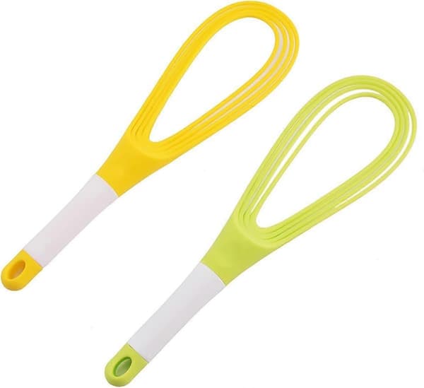 2 stk roterbare og sammenleggbare manuelle eggvisper, non-stick eggvisper, multifunksjonelle håndmiksere (grønn, gul)