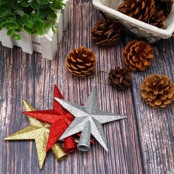 3-pack 10 cm glitter mini stjärntopp för små juldekorationer-FY-