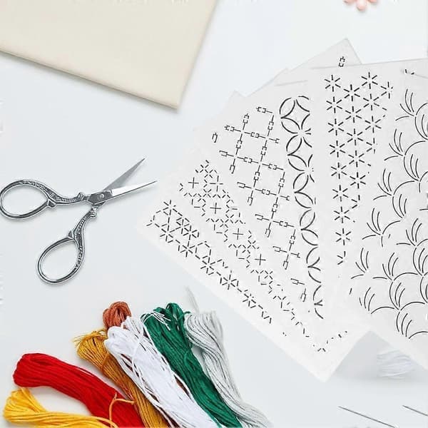 105PCS Water Soluble Embroidery Stabilizer Sashiko Embroidery Pattern Set Designer Sashiko Template for Sewing Hand Quilting