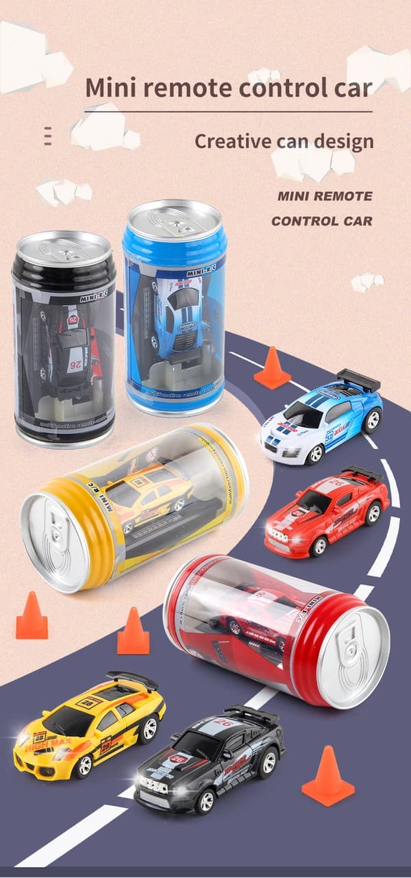 1:45 Mini fjernstyret bilsæt i blikdåse - Kræver 2 AA-batterier (medfølger ikke), LED-lys Sort Black