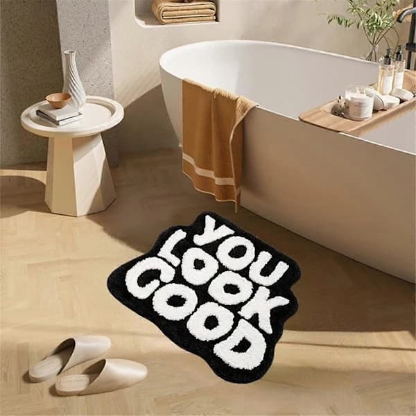 Badeværelsesmåtte \"You Look Good\" Badeværelsesmåtte Badeværelsesmåtter Sjov Badeværelsesmåtte Sød Badeværelsesmåtte Cool Måtter (Sort)
