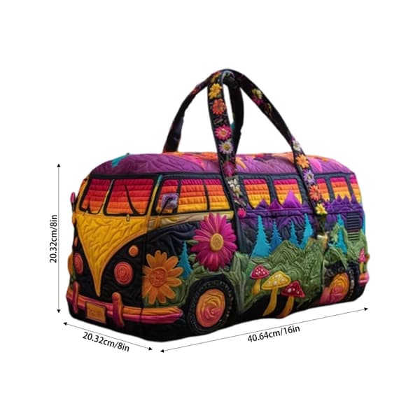 Hippieväska, Hippie Van Quiltad Duffle Bag, Quiltad Weekender Bag, Boho Resväska Retro Stil för Vardagsresor