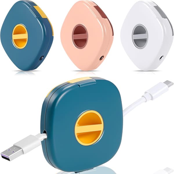 3 farver, USB-kabelopruller 3 stk. udvidelig ladekabelholder