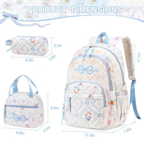 DIGOBAY Quiltad Ryggsäck för Flickor, Flickryggsäck med Lunchväska och Pennfodral Patchwork Blommigt Tryck Patchwork Floral Print