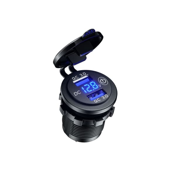 12V 24V Dobbel QC3.0 USB-billaderuttak med berøringsbryter LED-voltmeter Strømadapter for lastebil SUV Marine
