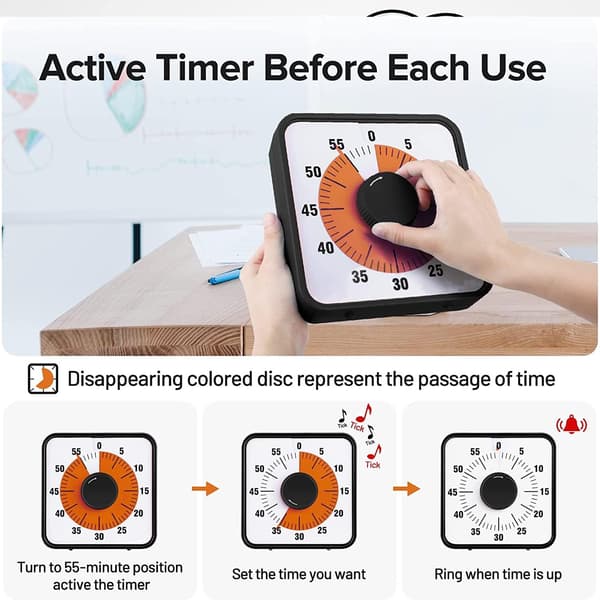Visuell Timer STOR 60min - klasserom skole for barn 19cm black