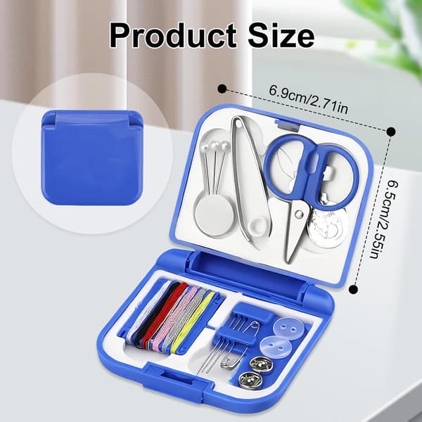 Mini Sewing Kit, Portable Sewing Supplies for Travel and Home Use, Small Basic Sewing Kit Accessories (Blue)