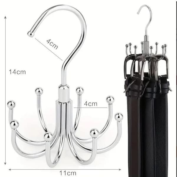 Rotating Metal Belt Holder for Wardrobe, Space-Saving, Belt Storage, Tie Rack, Maximum Capacity of 24 Belts, Silver, 1 Unit