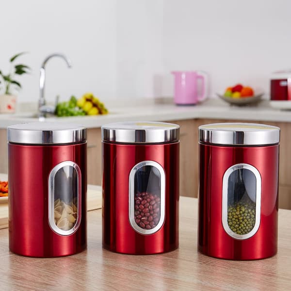 Elegant sæt med beholdere i rustfrit stål til køkkenet, brugervenligt design med silikoneforseglingsring, lufttætte beholdere til tørvarer og snacks (3 stk.)