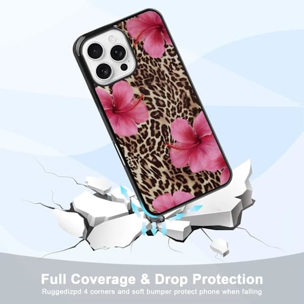 Sød lyserød hibiscusblomst leopard gepardmønster æstetisk telefoncover til iPhone 16 Pro Max cover til kvinder piger - 6,9 tommer