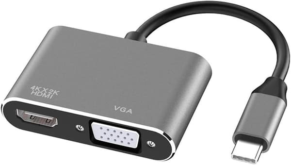 USB-C til HDMI VGA-adapter, 2-i-1 Type C til HDMI 4K, VGA 1080P C