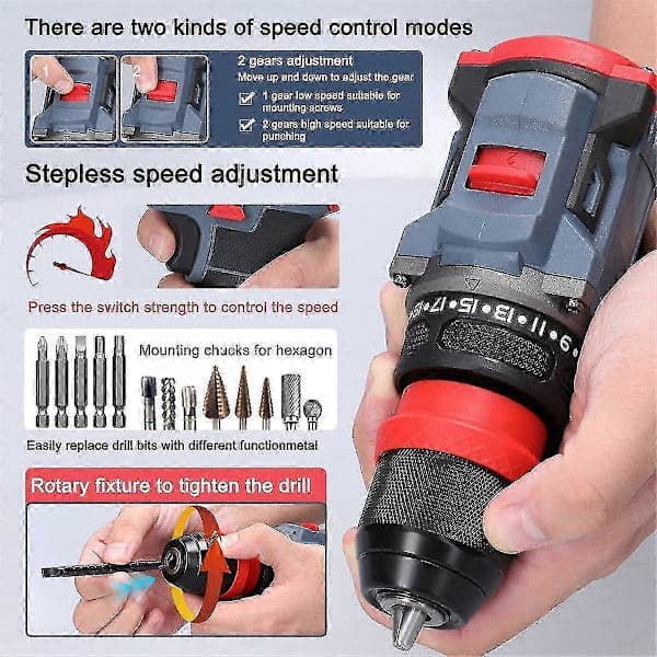 16.8V 2-in-1 Lithium Drill Electric Screwdriver Multifunctional Power Tool 45Nm Torque Brushless Motor