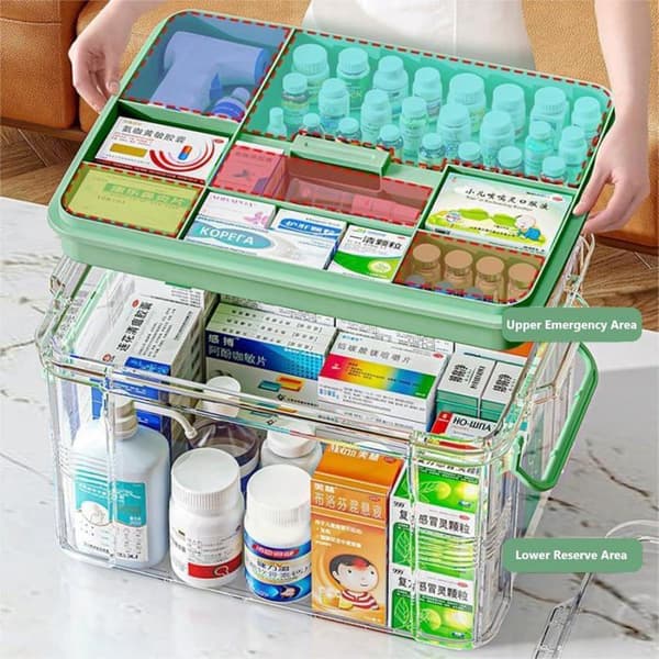 2-tier family pharmacy. Optimized design for storing medicines and first aid items.