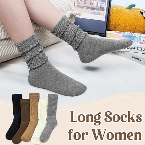 Women's Slouchy Socks, Knitted Long Scrunch Boot Socks, One Size, Beige, Black, Grey, Light Khaki, Coffee