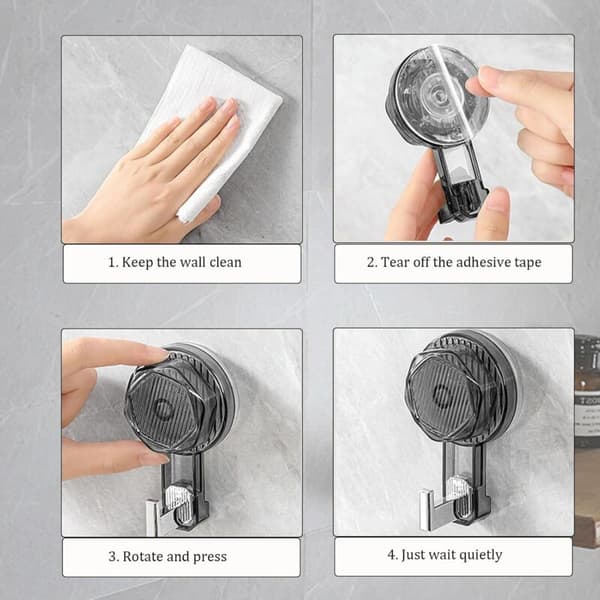 Set of 6 Powerful, 5kg, Extra Strong, Reusable, Transparent Suction Cup Hooks Without Drilling, for Bathroom, Kitchen, Office, Storage