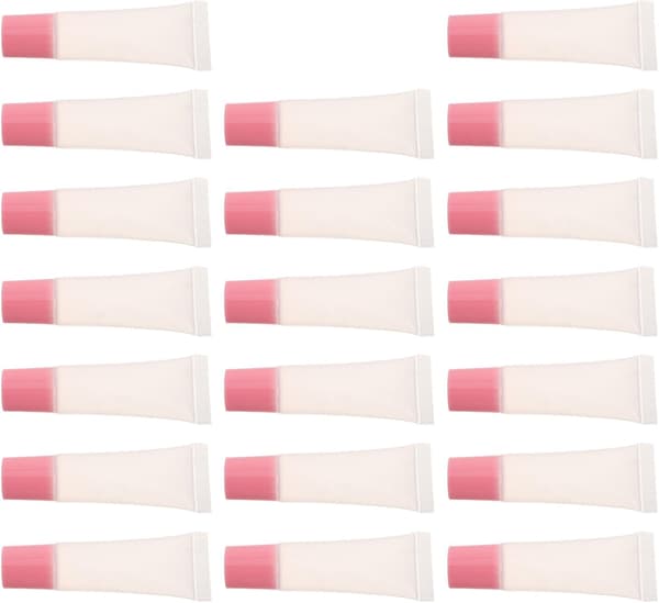20-pakning klare tomme lipgloss-tuber, klembare påfyllbare balsam beholdere med flat topp, 10 ml