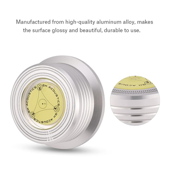 Silver LP Vinyl Disc Record Stabilizer Clamp with Bubble Level and Speed Detection (50/60Hz)
