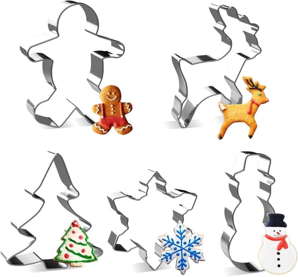 Julkakformset Rostfritt Stål Snöflinga, Julgran, Ren, Pepparkaksgubbe, Snögubbe för Barn