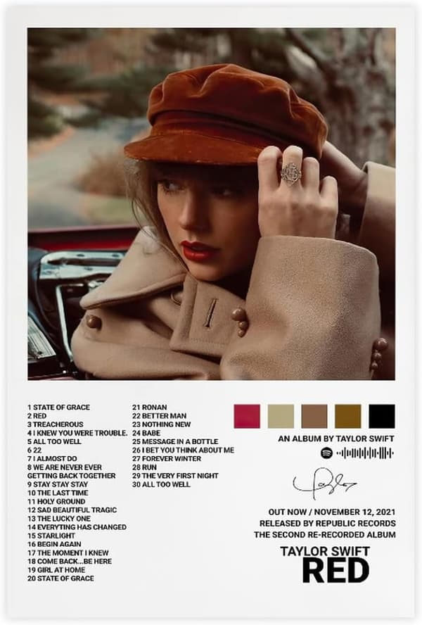 Pop Star Canvasaffisch för Taylor Swift för rumsestetik Canvas Väggkonst Sovrum Röd Röd-FX-