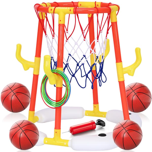 PodiuMax 2-i-1 Poolbasketkorg & Ringkastningsleksaker för barn 4 5 6 7 8 9