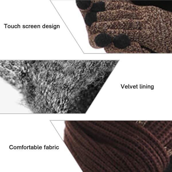 Vinter 3-i-1 sæt tofarvede jacquard touchscreen-handsker strikket hue langt tørklæde til mænd og kvinder
