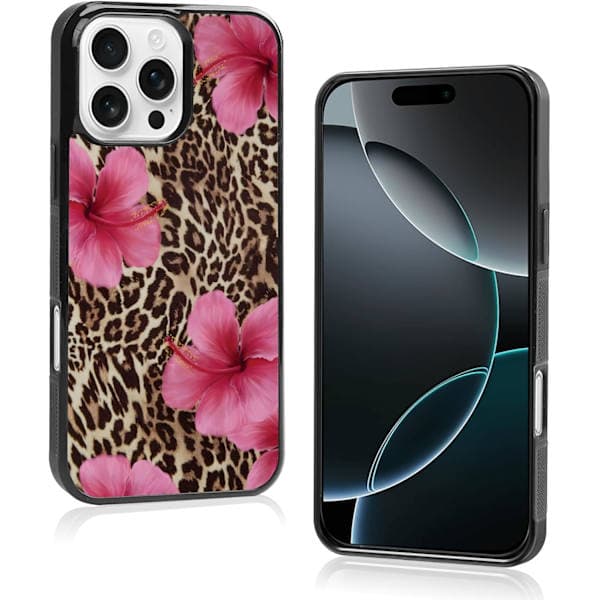 Sød lyserød hibiscusblomst leopard gepardmønster æstetisk telefoncover til iPhone 16 Pro Max cover til kvinder piger - 6,9 tommer