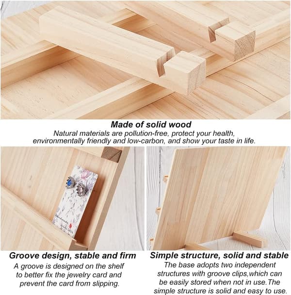 Træøreringe Displaystativ, 3 Lag Smykker Øreringe Displayholder Træ Øreringe Kortholder Virksomhedsholder Display, 40x14.1x30cm