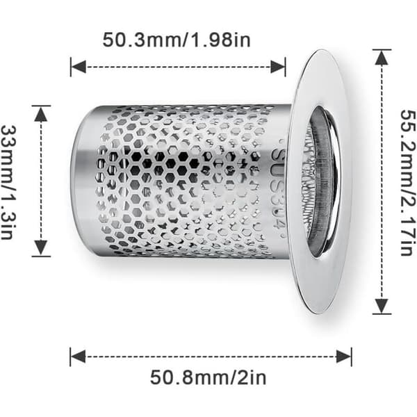 Brusehårfilter, 3 dele brusehårfilter i rustfrit stål, 5,5 × 5 cm vaskefilter til balkon, køkkengulvafløbsfilter