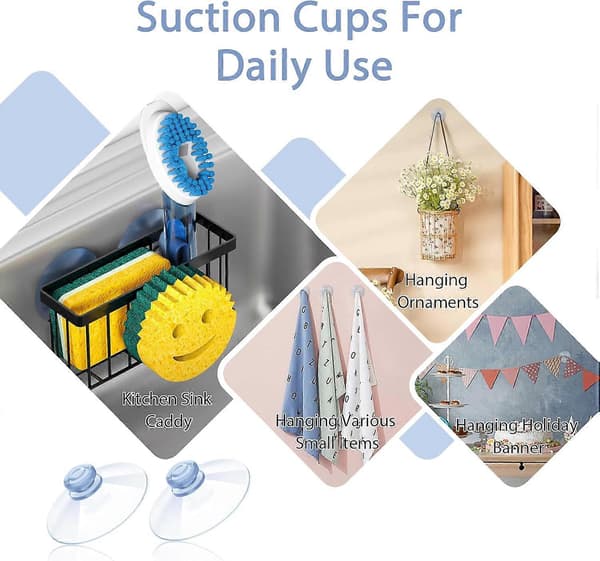 Replacement Suction Cups for Sponge Holder - No Drilling, Strong Suction Kitchen Hooks - 4-Pack