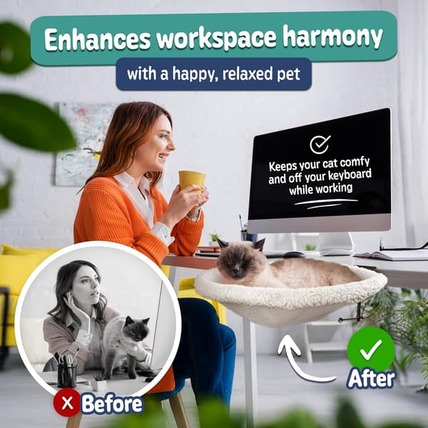 Cat Hammock to Attach Under a Table, Steel Frame, Foldable and Washable Cat Bed, Desk Tray, Cat Rest Mat