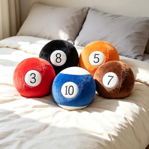 Simuleret billardkugle-pude, blød kaninpels-plys rund pude (sort 10) sort 8 black 8