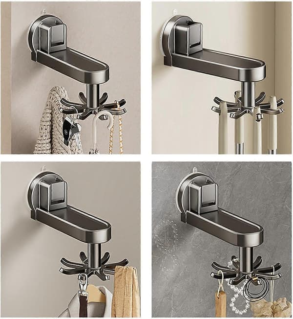Under Cabinet Hooks 360° Rotating Kitchen Organizer Drill-Free Rustproof Space-Saving Utensil Holder