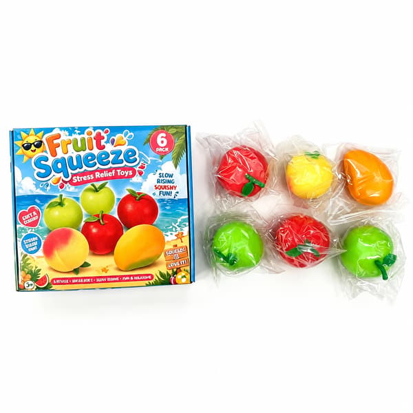 6-pack fruktiga Squishy Stressleksaker, blandade äpple citron apelsin mango långsamt stigande sensoriskt fidget-set