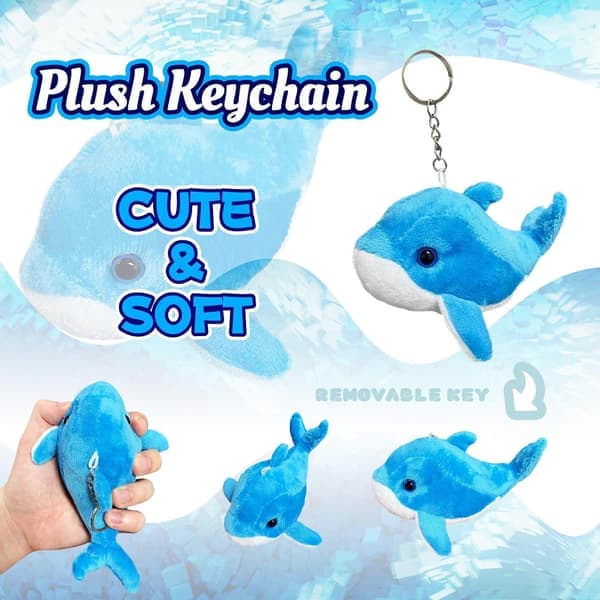 Blå Delfin Kosedyr Nøkkelring, Kawaii Plysjleketøy for Jenter Gutter Blå Blue