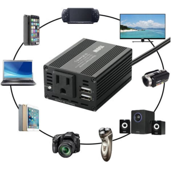 Bilstrømomformer, Automatisk Strømtransformatoromformer 150W Dobbel USB Spenningsomformer Strømomformer EU-plugg 12V-220V