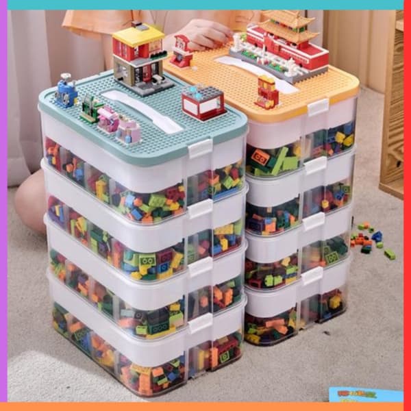 4-tier building block container, organizer with compartments, 4-level storage box_MGF