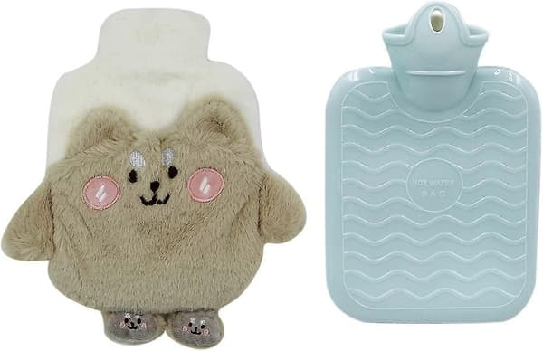 Classic Transparent Rubber Hot Water Bottle with 3D Cartoon Plush Cover