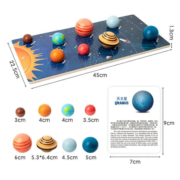 1 sett solsystemleke for barn med 8 3D-solplaneter, 9 kort, modell av universet, astronomisk vitenskap, læring, STEM, pedagogisk trepuslespill, brettspill for gutter