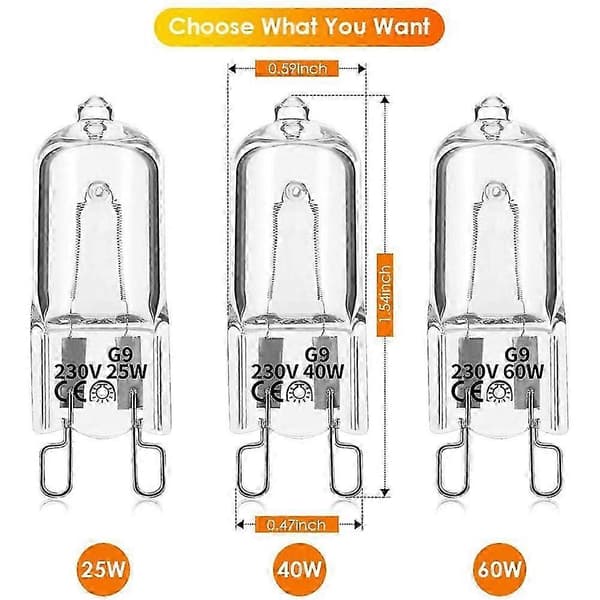 20-pack G9 halogen bulbs, 25W, clear, dimmable, warm white 2800K, for chandeliers, ceiling lights, etc. (FMY)