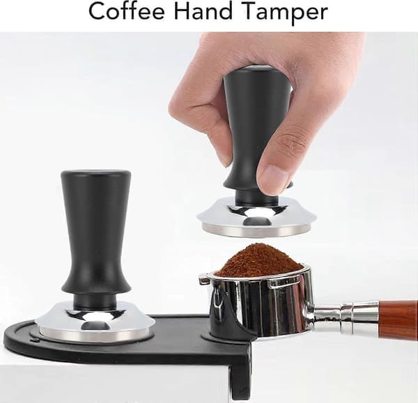58 mm kaffetamper i rustfrit stål med automatisk kalibreret dybde og selvvægtsfordeling – sort