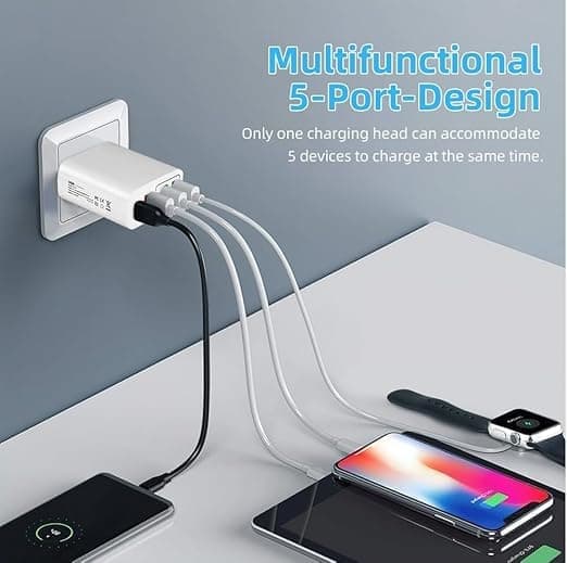 Multilader 65W 5 USB-porter QC3.0 USB C PD 20W-adapter for alle mobiltelefoner Rask sikker lading