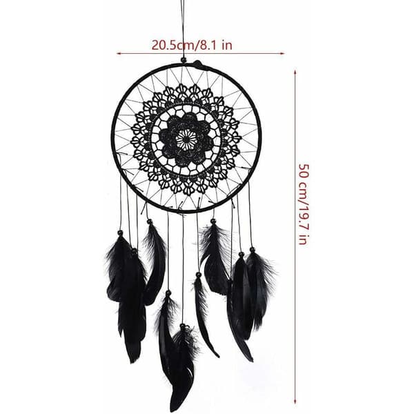 Sort drømmefanger, drømmefanger med perler og fjer til hjem, bil, soveværelsesdekoration, 20,5 cm diameter