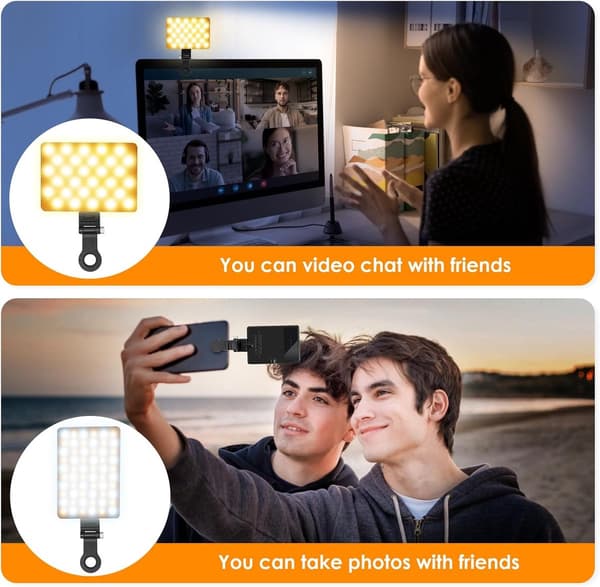 Portable Clip-On Selfie Light with 60 LEDs, 3 Light Modes, Adjustable Angle for Phone, Laptop, Video Calls, Live Streaming, Black 10 x 7.5 cm