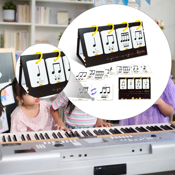 Milageto 72 Pieces Note Card Set Rhythm Flash Cards Note Training Cards Music Learning Flash Cards with Calendar Design for Beginners